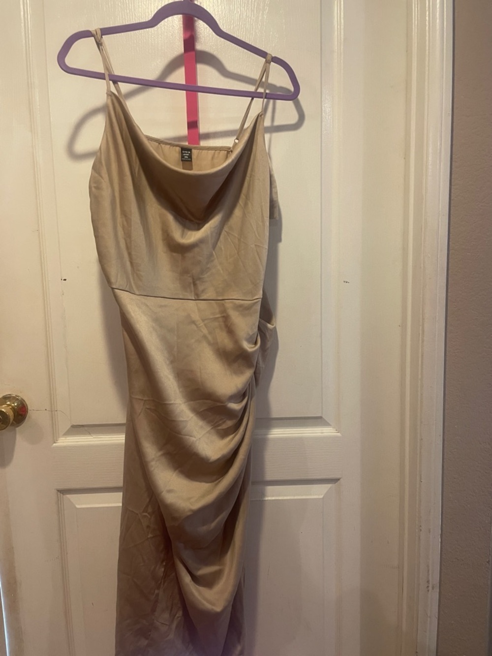 SHEIN Beige Satin Cowl Midi Slip Dress